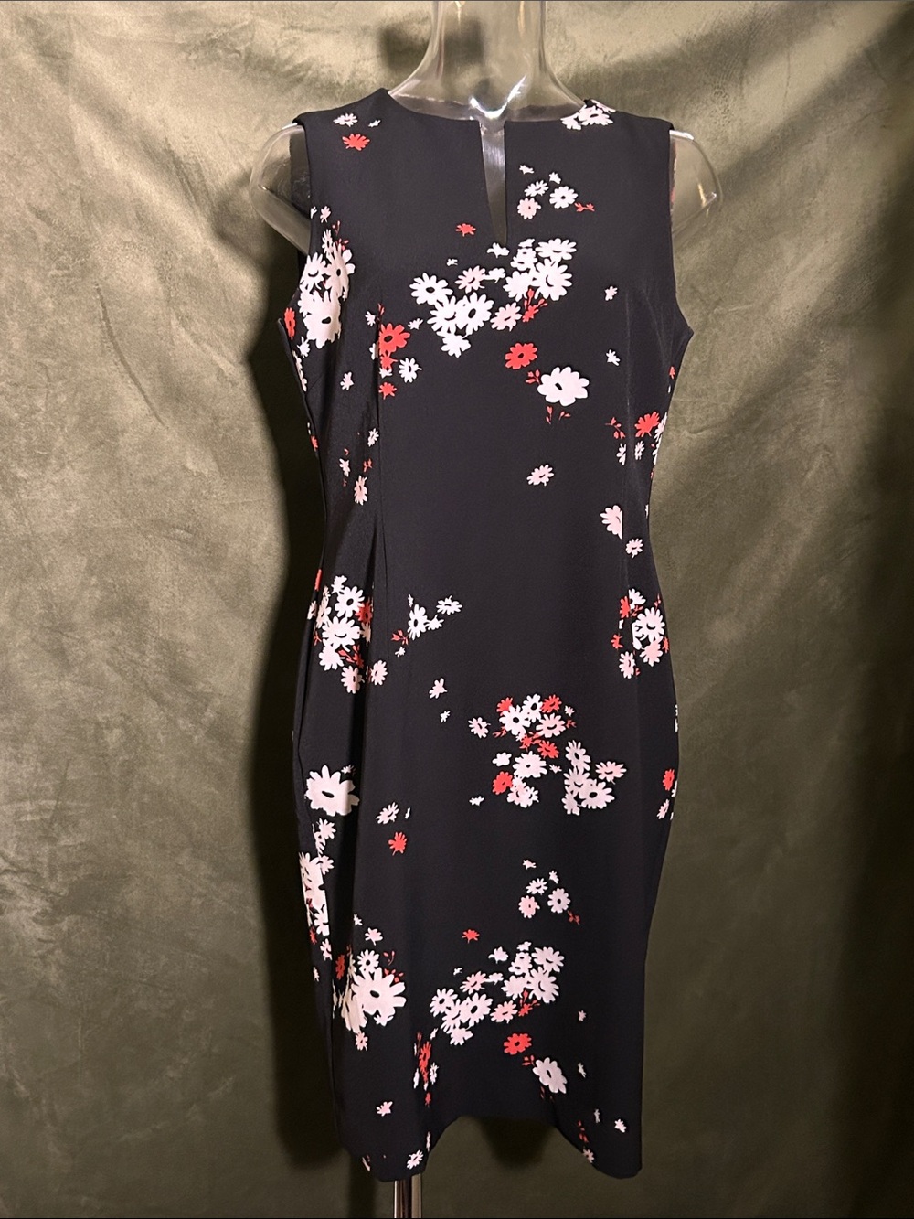Ann Taylor Black Sleeveless Floral Sheath Dress with Orange & White Blooms